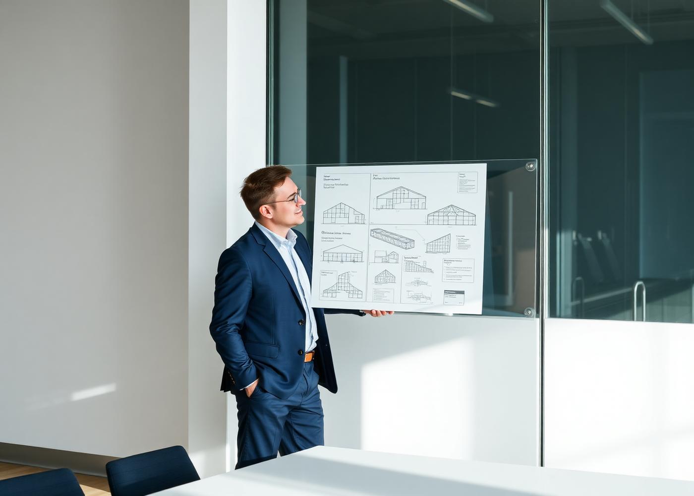 Consultants reviewing a solution architecture diagram in a meeting room